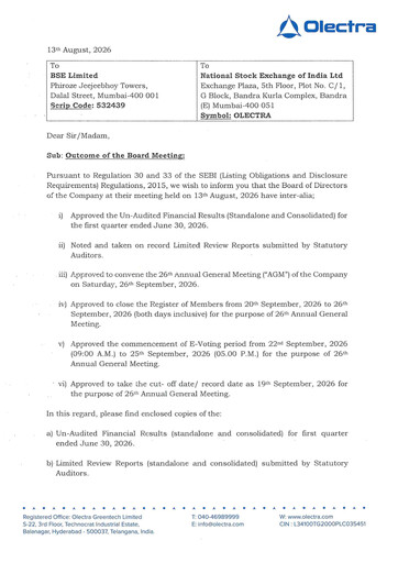 Thumbnail Olectra Greentech Quarterly Report 2026-q1