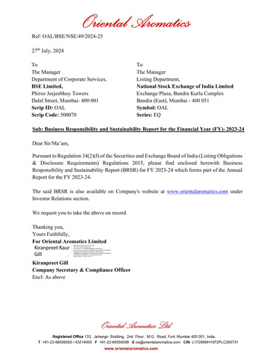 Thumbnail Oriental Aromatics
 Sustainability Report 2023-2024