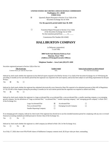 Thumbnail Halliburton Quarterly Report 2020-q2