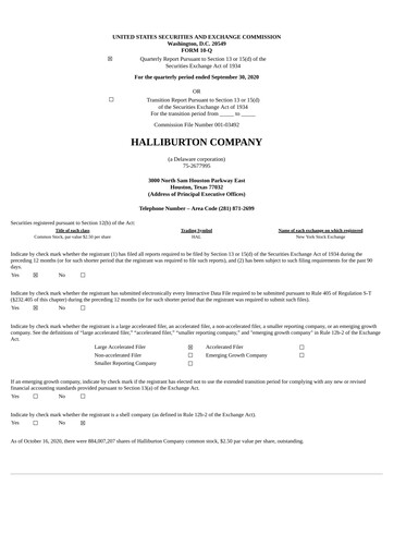 Thumbnail Halliburton Quarterly Report 2020-q3