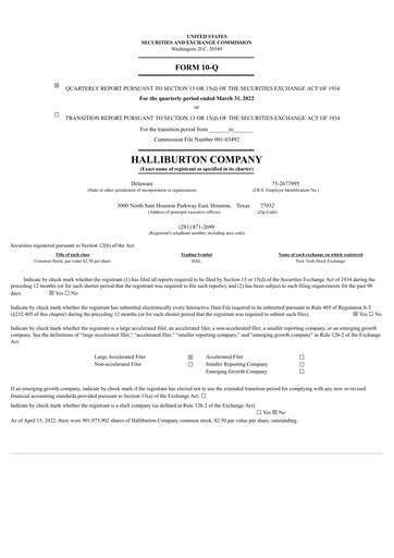 Thumbnail Halliburton Quarterly Report 2022-q1