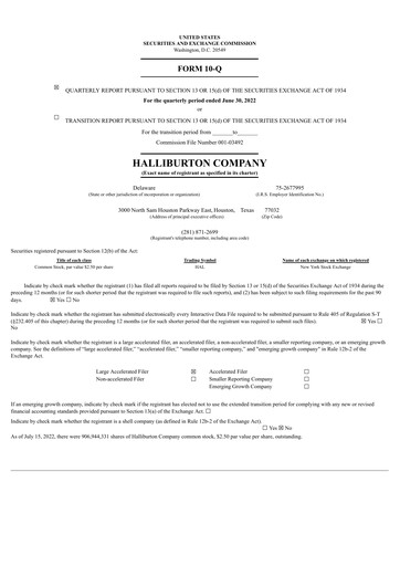 Thumbnail Halliburton Quarterly Report 2022-q2