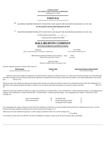 Thumbnail Halliburton Quarterly Report 2023-q3