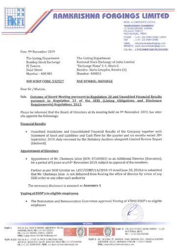 Miniature Ramkrishna Forgings Rapport trimestriel 2019-q2