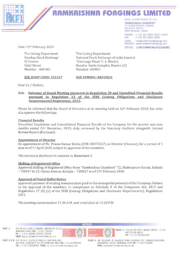Miniature Ramkrishna Forgings Rapport trimestriel 2019-q3