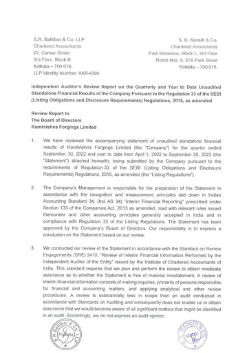 Miniature Ramkrishna Forgings Rapport trimestriel 2022-q2