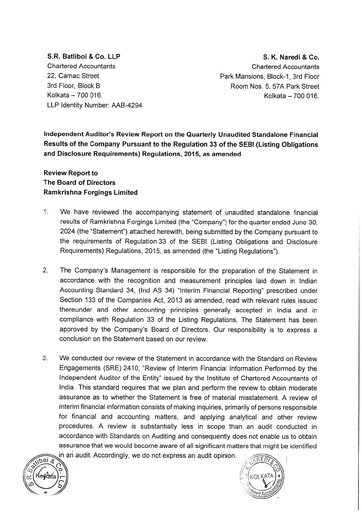 Miniature Ramkrishna Forgings Rapport trimestriel 2024-q1