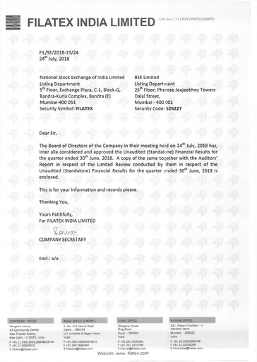 Thumbnail Filatex India
 Quarterly Report 2018-q1