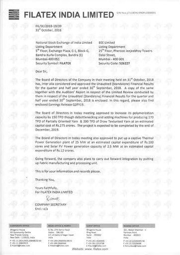 Thumbnail Filatex India
 Quarterly Report 2018-q2