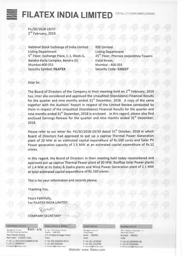 Thumbnail Filatex India
 Quarterly Report 2018-q3
