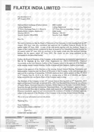 Thumbnail Filatex India
 Quarterly Report 2020-q1