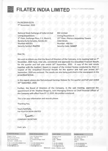 Thumbnail Filatex India
 Quarterly Report 2020-q2