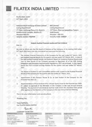 Thumbnail Filatex India
 Quarterly Report 2020-q4