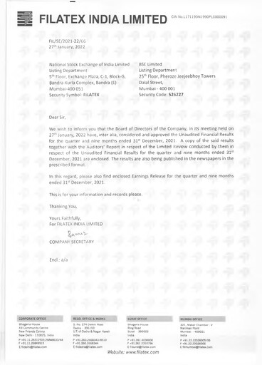 Thumbnail Filatex India
 Quarterly Report 2021-q3