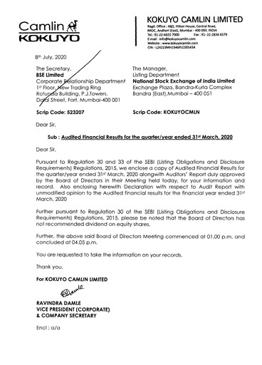 Thumbnail Kokuyo Camlin
 Quarterly Report 2020-q4
