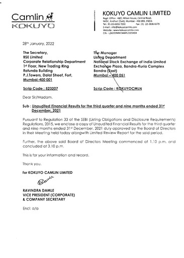 Thumbnail Kokuyo Camlin
 Quarterly Report 2021-q3