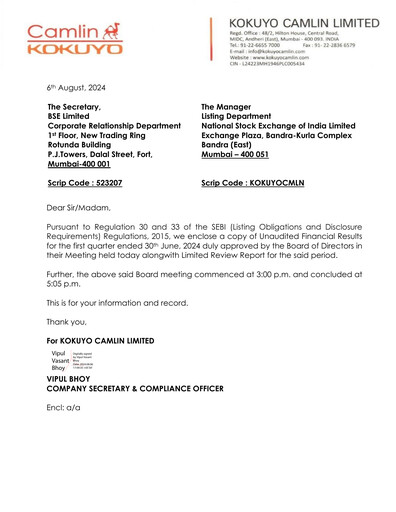 Thumbnail Kokuyo Camlin
 Quarterly Report 2024-q1