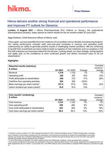 Vorschaubild Hikma Pharmaceuticals
 Halbjahresbericht 2021-h1