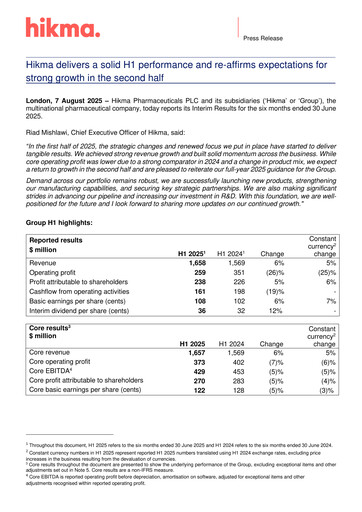 Vorschaubild Hikma Pharmaceuticals
 Halbjahresbericht 2025-h1
