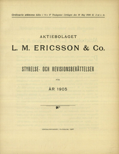 Thumbnail Ericsson Annual Report 1905