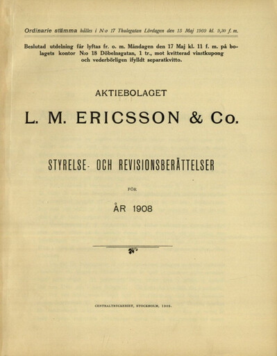 Thumbnail Ericsson Annual Report 1908