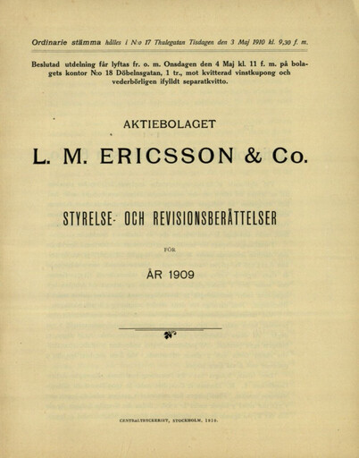 Thumbnail Ericsson Annual Report 1909