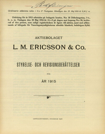 Thumbnail Ericsson Annual Report 1915