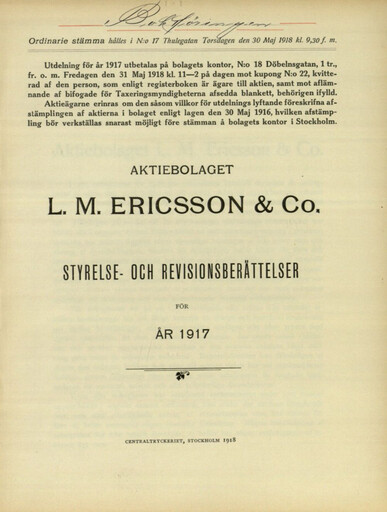 Thumbnail Ericsson Annual Report 1917