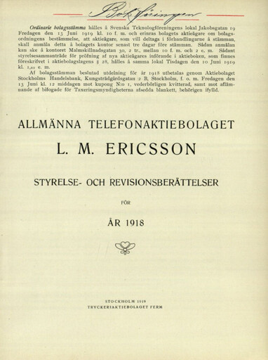 Thumbnail Ericsson Annual Report 1918