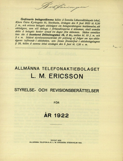 Thumbnail Ericsson Annual Report 1922