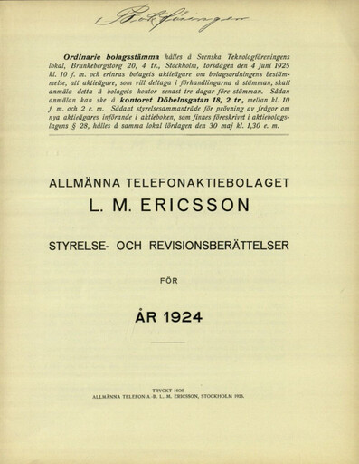 Thumbnail Ericsson Annual Report 1924