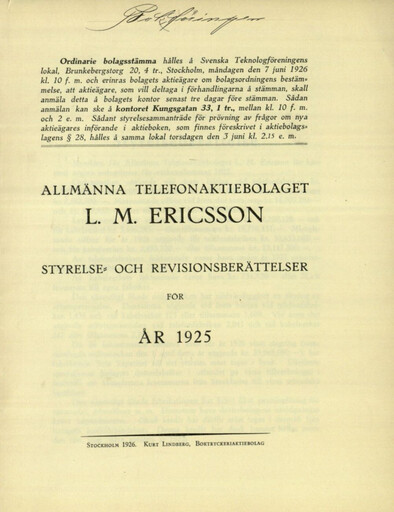Thumbnail Ericsson Annual Report 1925