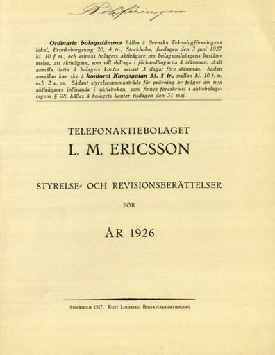 Thumbnail Ericsson Annual Report 1926