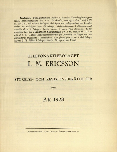 Thumbnail Ericsson Annual Report 1928