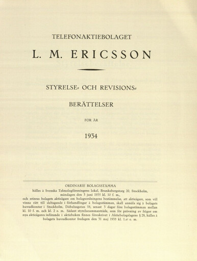 Thumbnail Ericsson Annual Report 1934