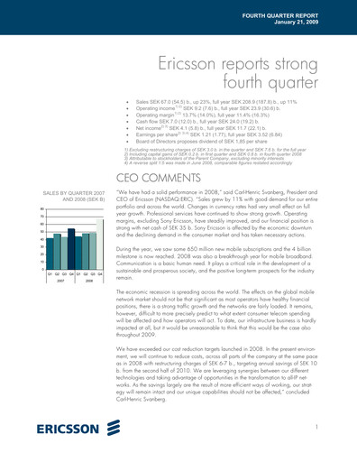 Thumbnail Ericsson Financial Statement 2008