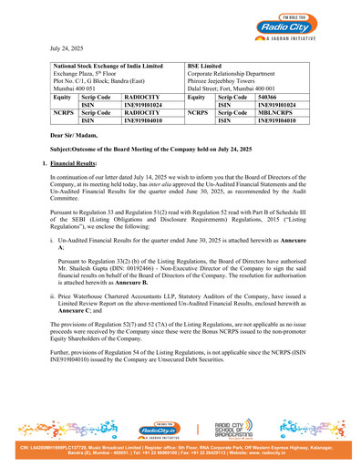 Miniature Radio City Rapport trimestriel 2025-q2