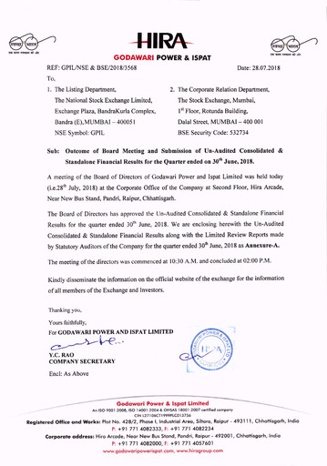 Thumbnail Godawari Power & Ispat Quarterly Report 2018-q1