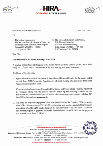 Thumbnail Godawari Power & Ispat Quarterly Report 2021-q1