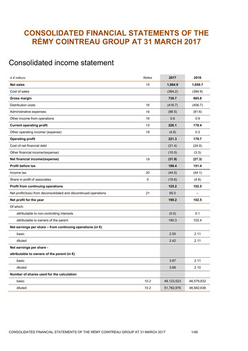 Thumbnail Rémy Cointreau
 Financial Statement fy2017