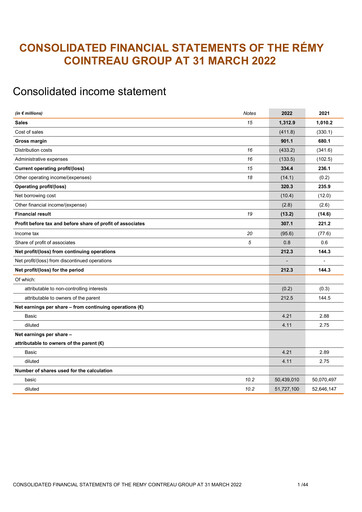 Thumbnail Rémy Cointreau
 Financial Statement fy2022