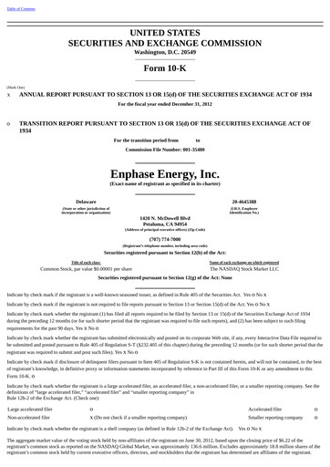 Thumbnail Enphase Energy
 Annual Report 2012