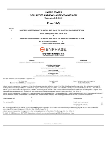 Thumbnail Enphase Energy
 Quarterly Report 2025-q2