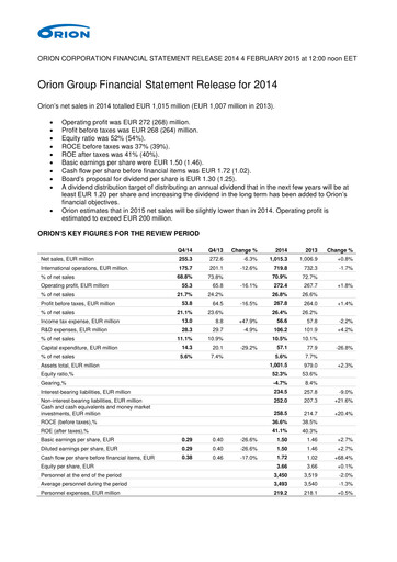Thumbnail Orion Corporation Financial Report 2014