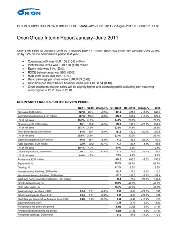 Thumbnail Orion Corporation Half-year Report 2011-h1