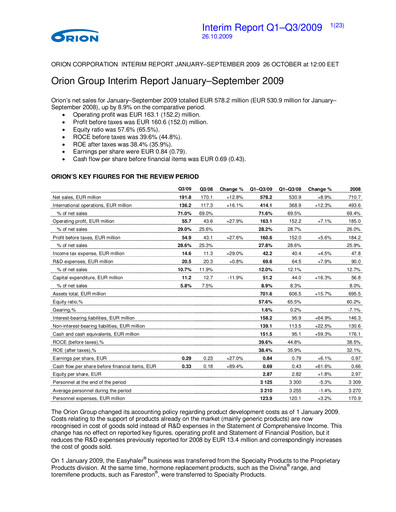 Thumbnail Orion Corporation Quarterly Report 2009-q3