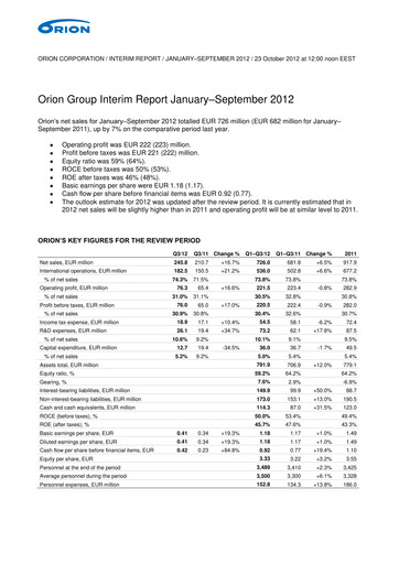 Thumbnail Orion Corporation Quarterly Report 2012-q3