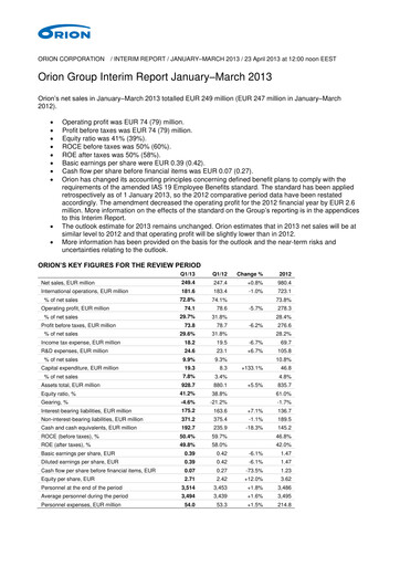 Thumbnail Orion Corporation Quarterly Report 2013-q1