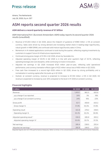 Thumbnail ASM International
 Quarterly Report 2026-q2