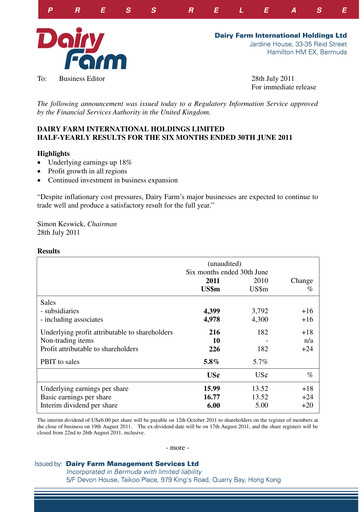 Thumbnail DFI Retail Group
 Half-year Report 2011-h1